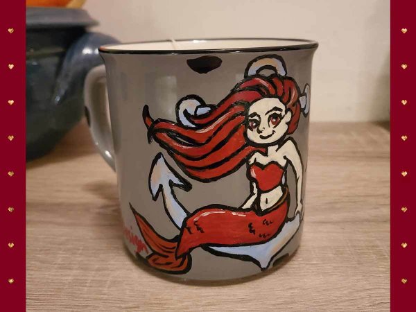 Handbemalte Tasse "Mermaid" - Einzelstück grau